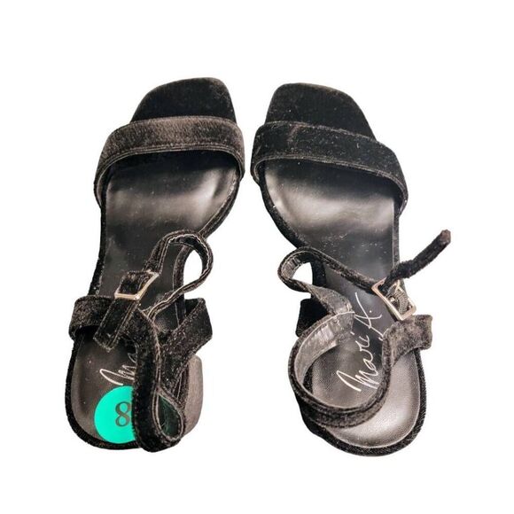 Mari A. Black Velvet Strappy Block Heel Emmye Shoes - Picture 5 of 9